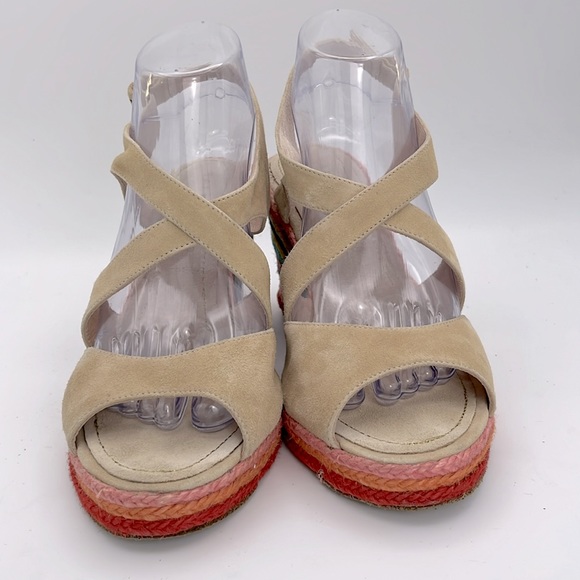 PALOMITAS by‎ paloma women’s Rainbow stripes wedge suede leather sandals size 10 - Picture 2 of 10